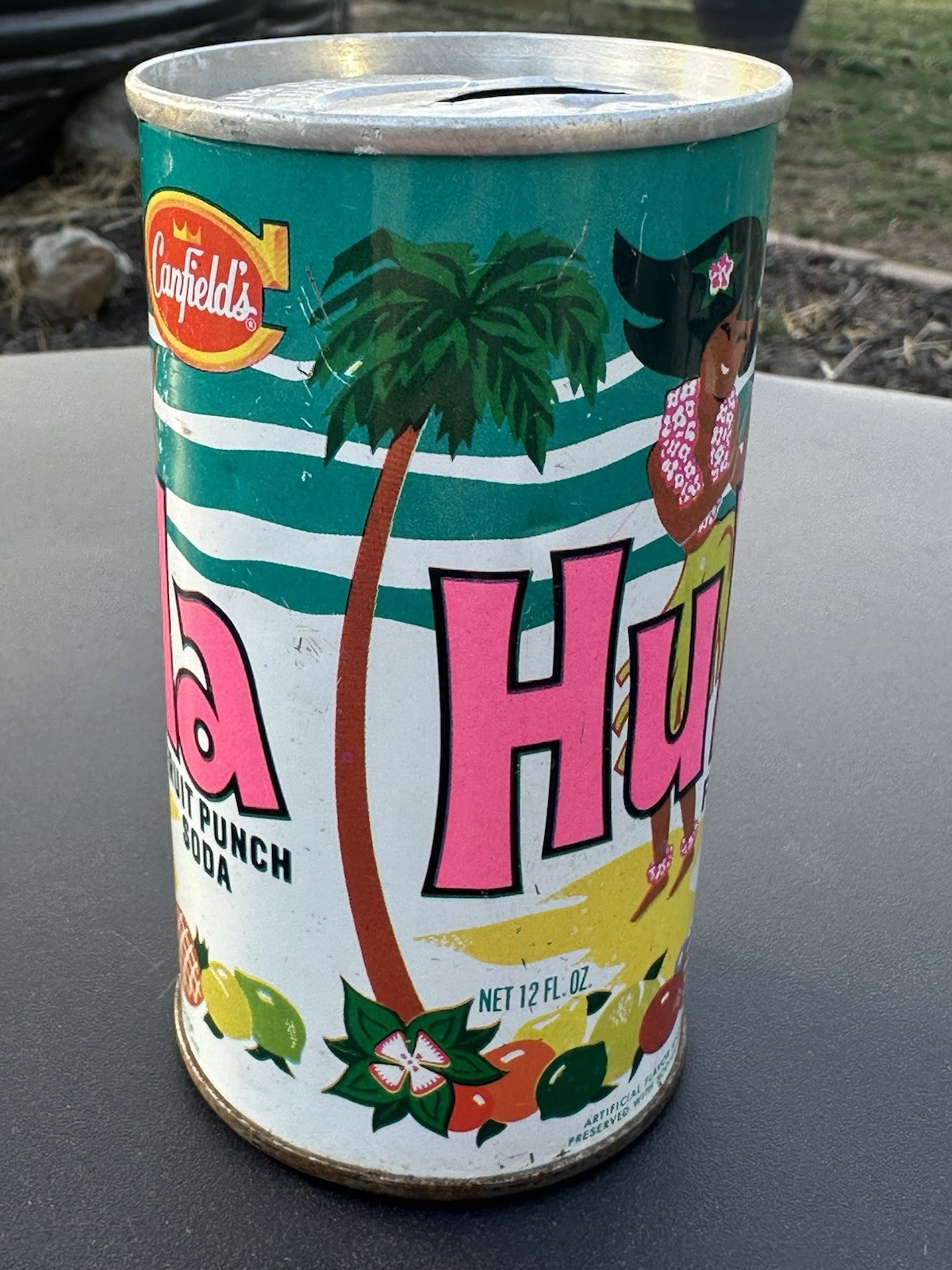 1969 CANFIELD’S HULA FRUIT PUNCH SODA 12 OZ. PULL-TAB CAN
