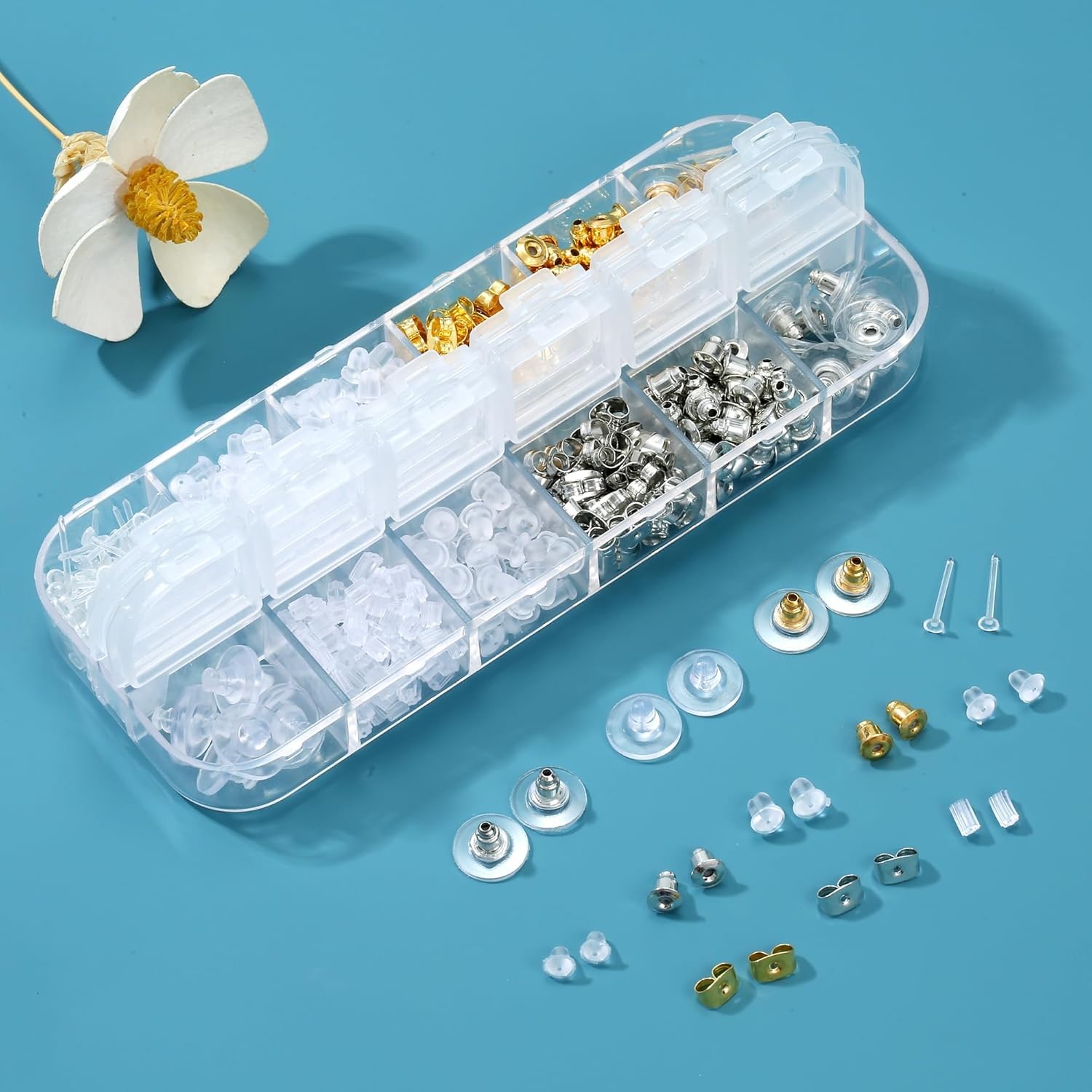 12 Styles 600 Pcs Earring Backs for Studs, Clear Plastic Earrings Hypoallergenic