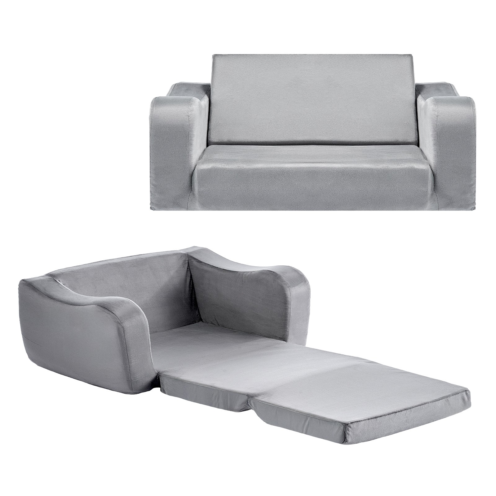 Uimoso 2-in-1 Kids Sofa Convertible Couch with Armrests, Gray Baby Toddler Chair