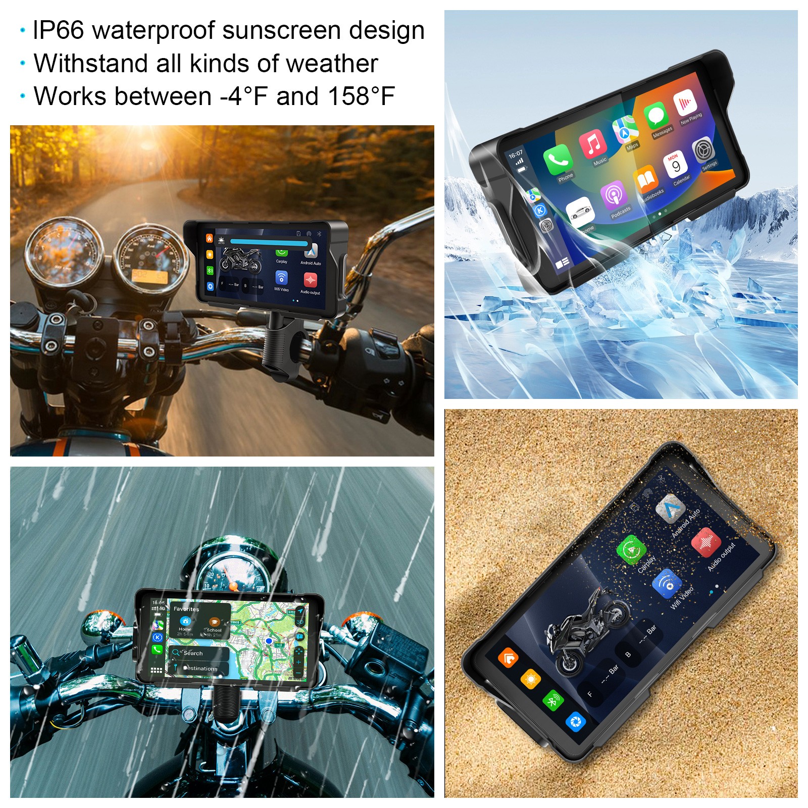 5.5" Motorcycle Carplay Screen Wireless Android Auto Dash Cam TPMS Touchscreen