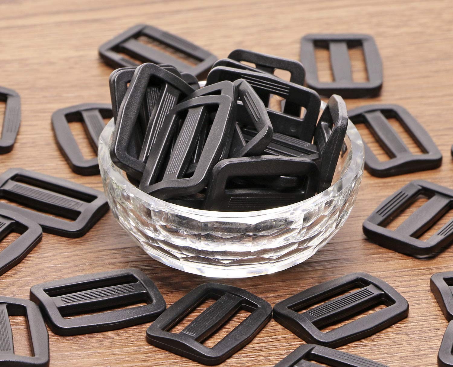 50PCS Black Plastic Tri-glide Slides Button Bulk Adjustable Webbing Triglides...