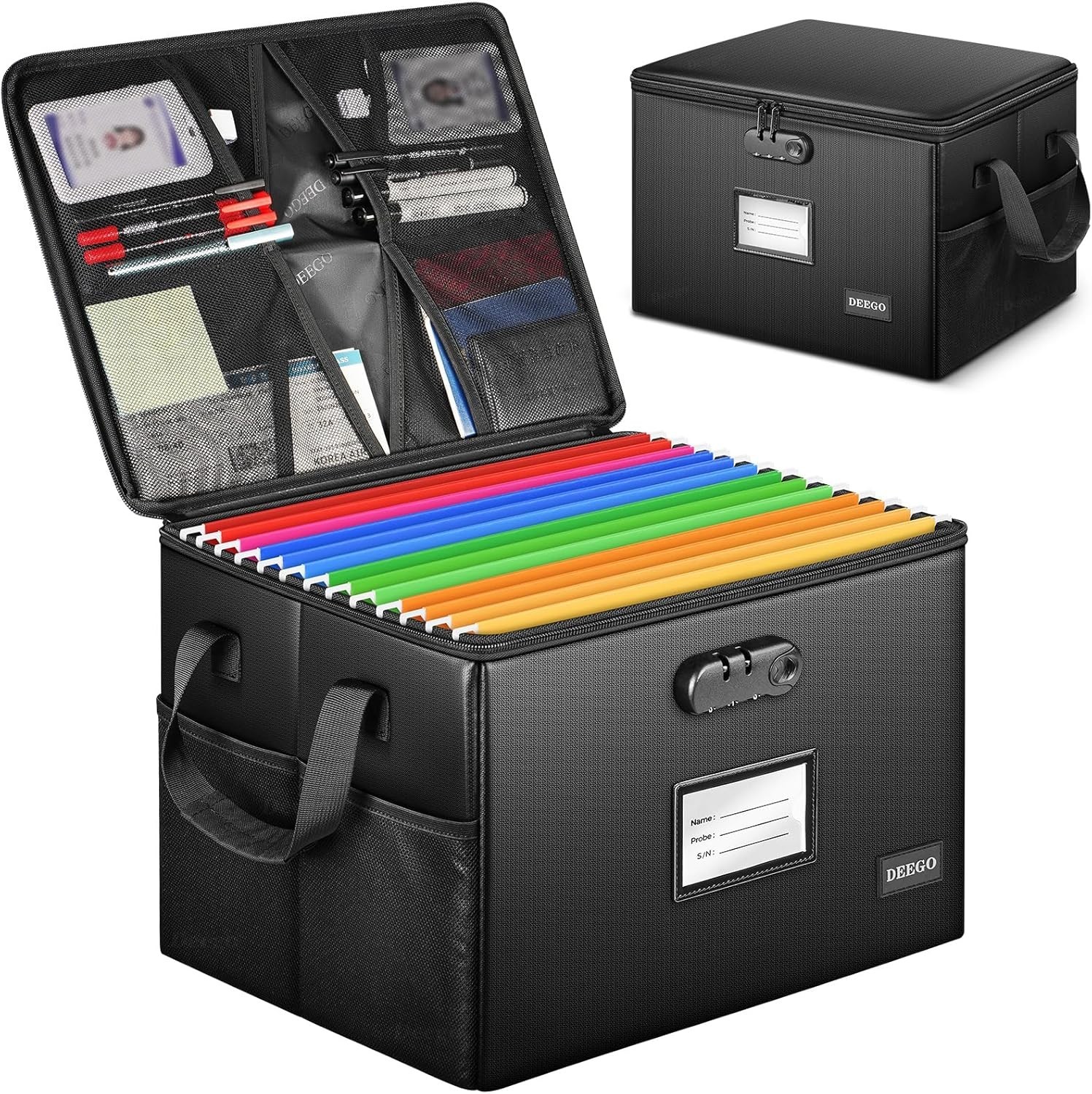 Fireproof Document Box, Water-Resistant File Organizer Box with Lock for Docu...