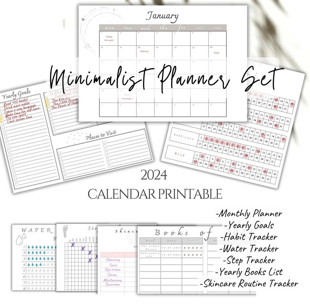 2024 Printable Minimalist Digital Calendar&Planner Set