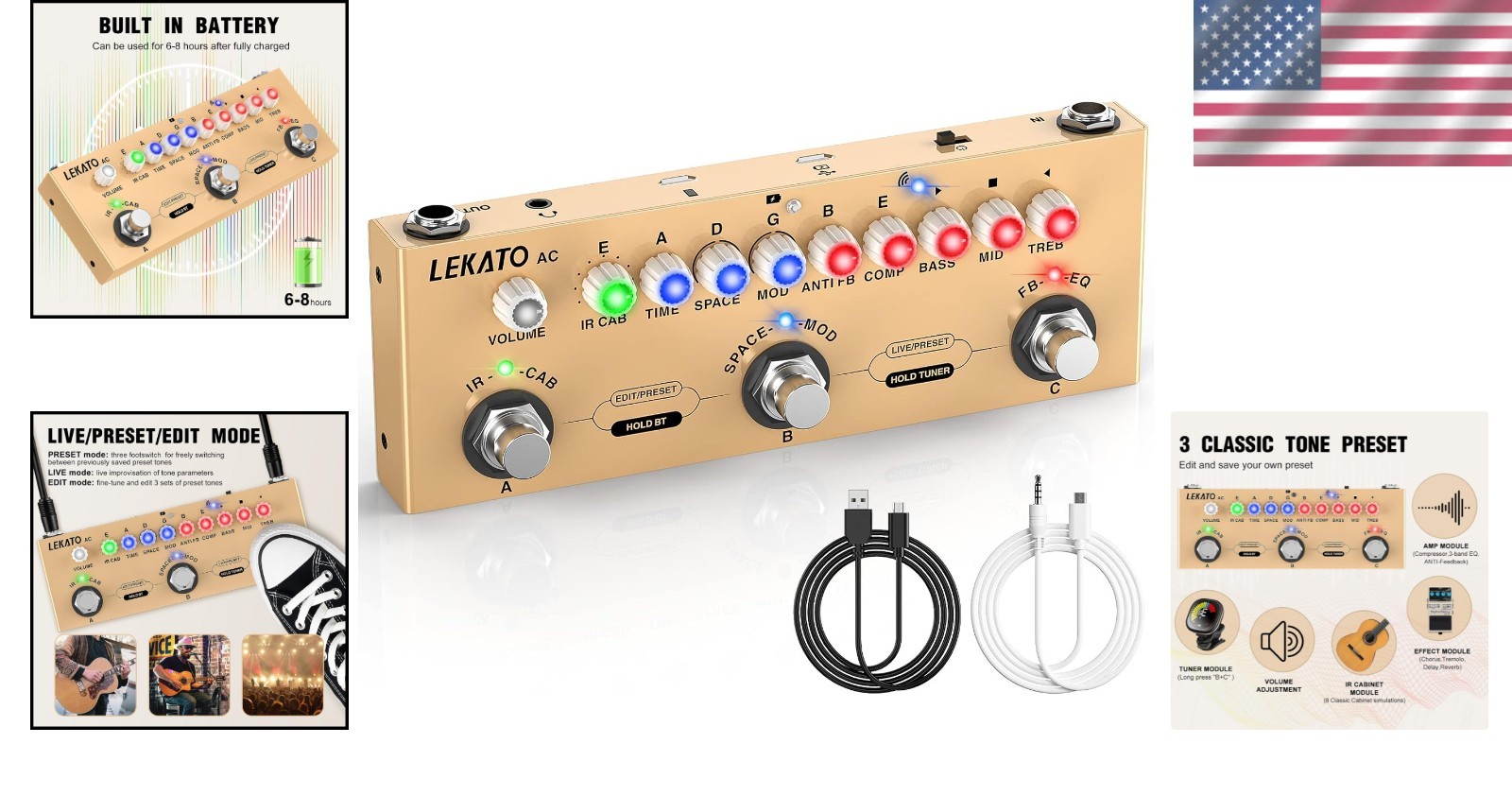 Versatile Multi Effects Pedal for Acoustic Guitar with 9 AMP Models & Bluetooth