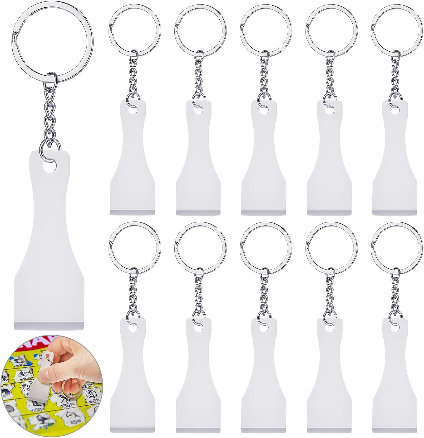 12 Pcs Scratcher Tool Plastic Scraper Tool Keychain Scoop Shape Lotto Scratcher