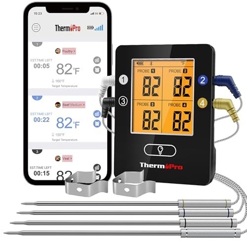 650FT Bluetooth Meat Thermometer with 4-Probes, Smart Rechargeable Wireless M...