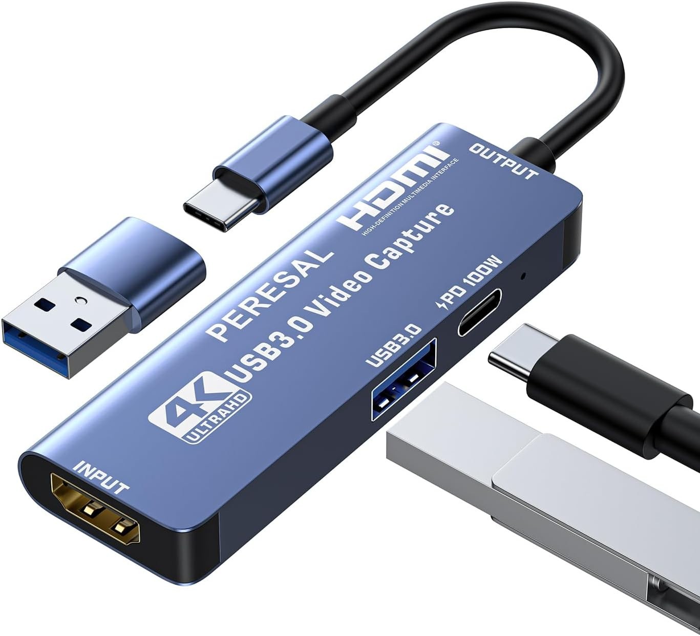 USB 3.0 Video Capture Card with PD 100W and USB3.0 Port, Streaming Game Recordin