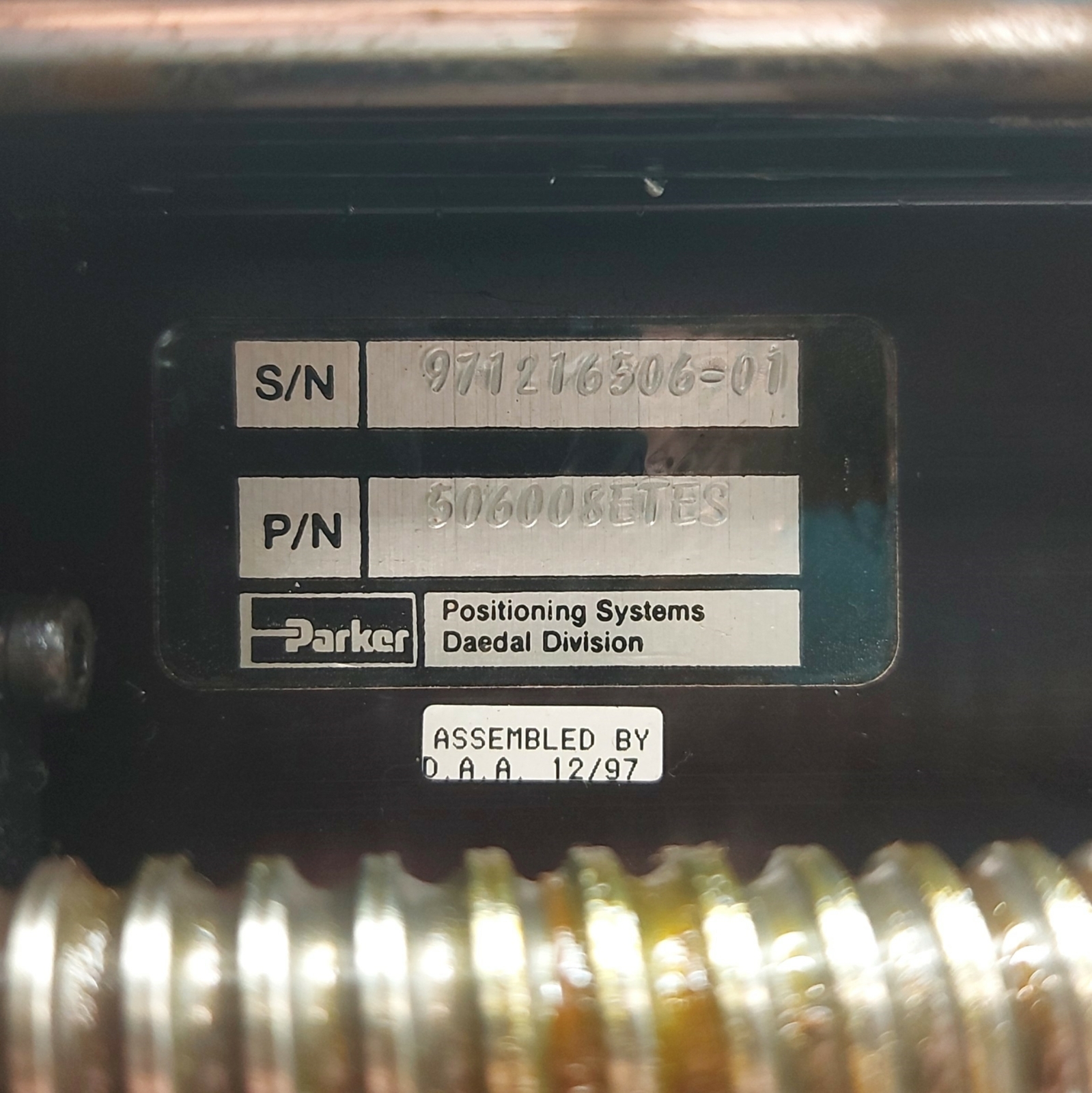 Parker 506008ET-ES-D2L3 Ball Screw Linear Actuator, 8" Travel, .2" Lead, NEMA 23