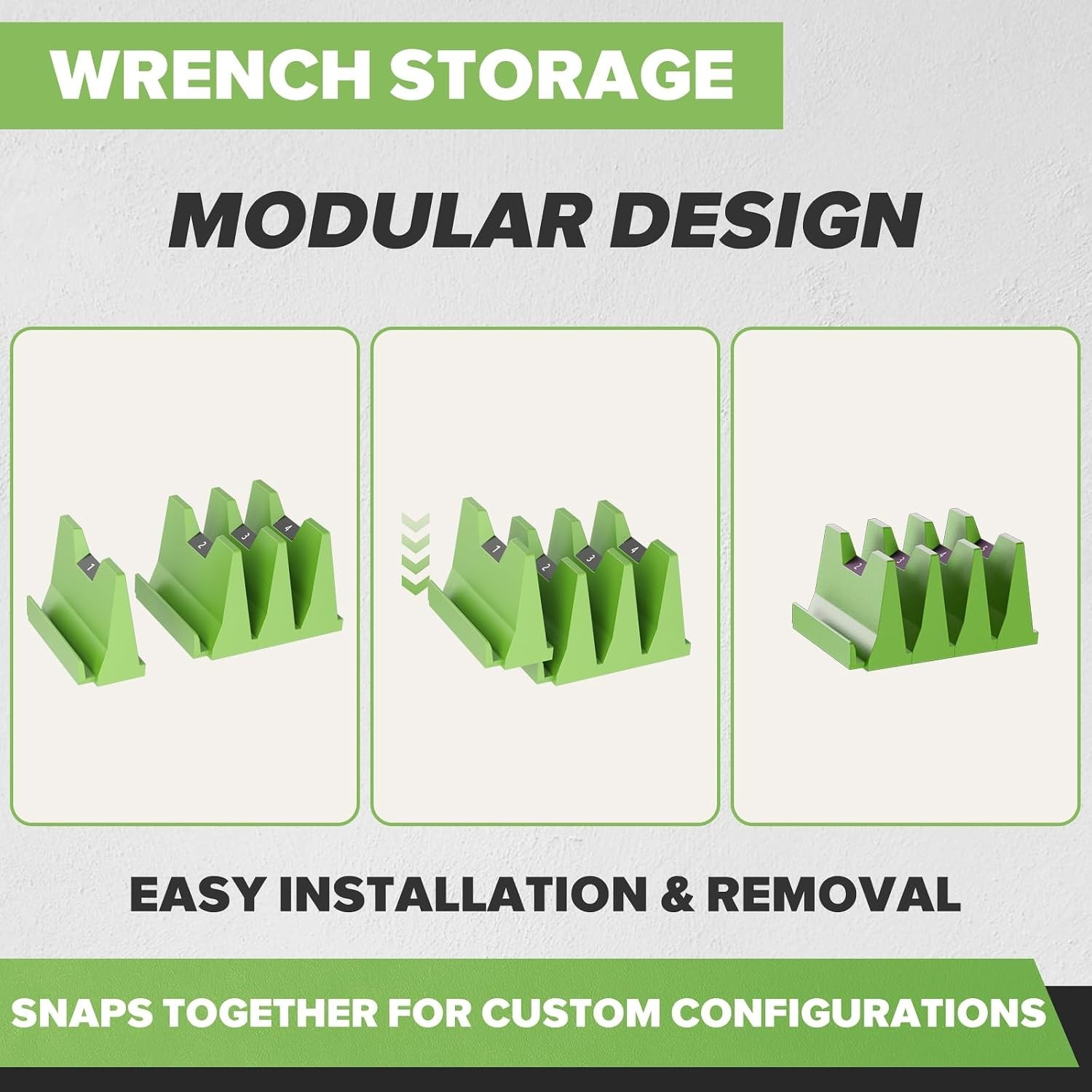 40PCS Modular Wrench Organizer Set - Stylish Green Tool Storage Solution