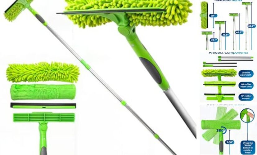 Professional Window Squeegee for Window Cleaning, 2 in 1 Rotatable 62 inches