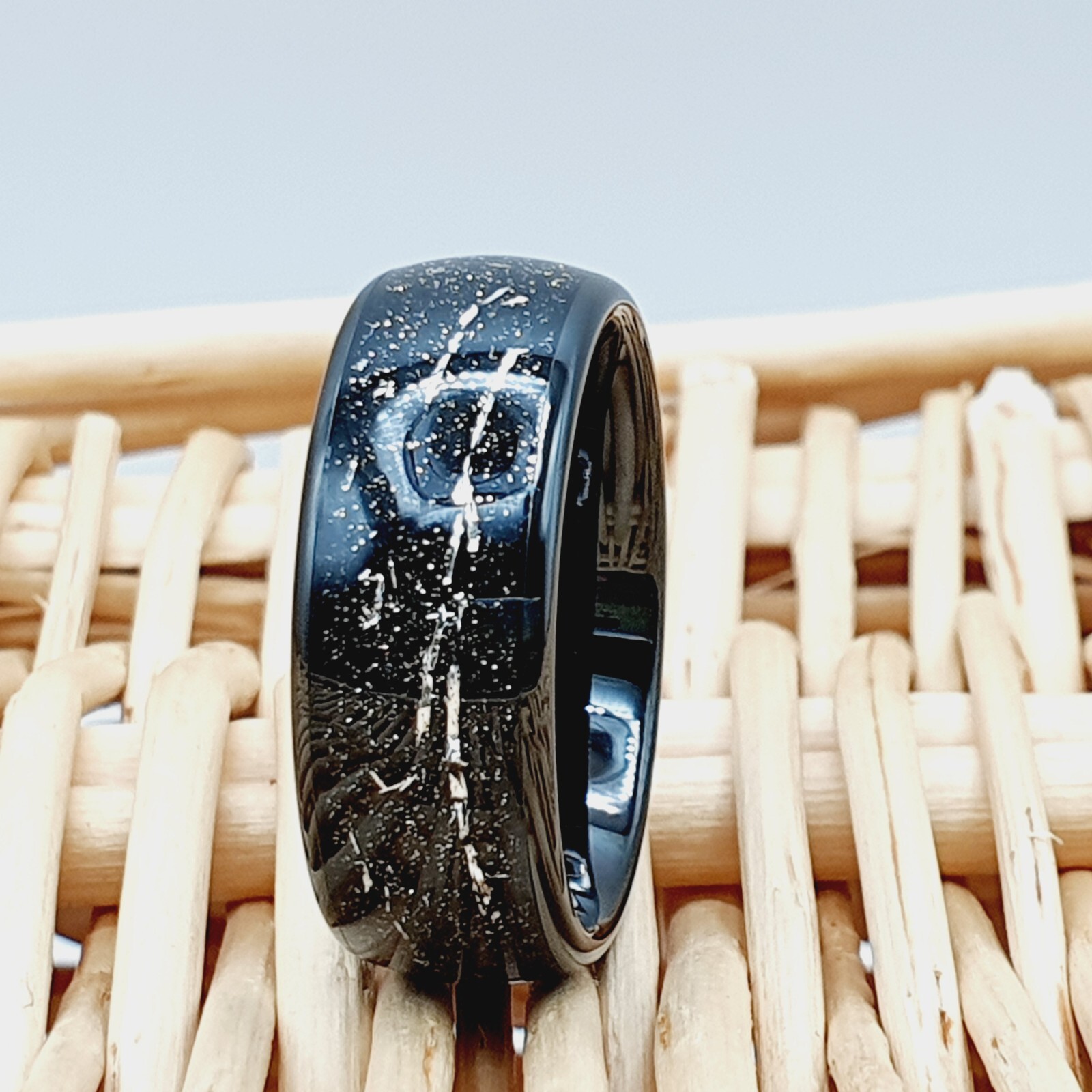 Men's Tungsten Wedding Ring Galaxy Meteorite Engagement Ring Cosmic Galaxy Ring