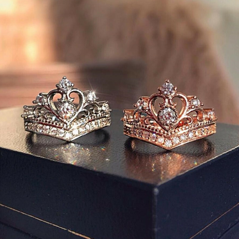 Fashion Queen Crown Women 925 Silver Filled ,Rose Gold Wedding Band Ring Sz 5-10