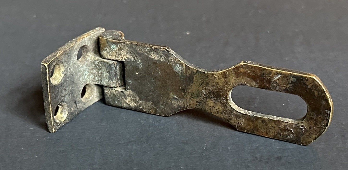 #1968–Antique Solid Brass Offset Hasp Latch 2 ¾” long, 3 ½” total length