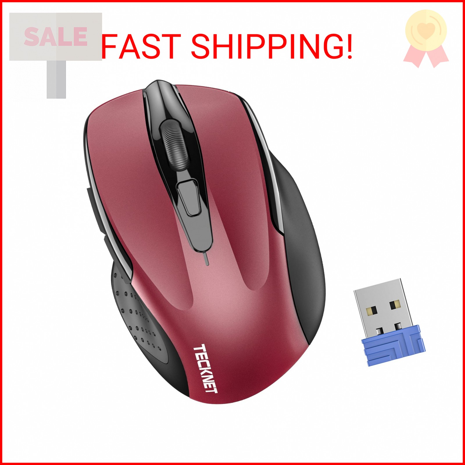 TECKNET Wireless Mouse, 2.4G Ergonomic Optical Mouse, Computer Mouse for Laptop,