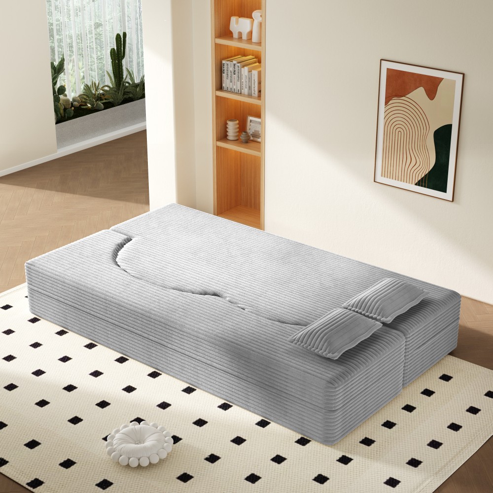 Twin Convertible Floor Sofa Bed w/ Pillows, Folding Guest Mattress Light Grey