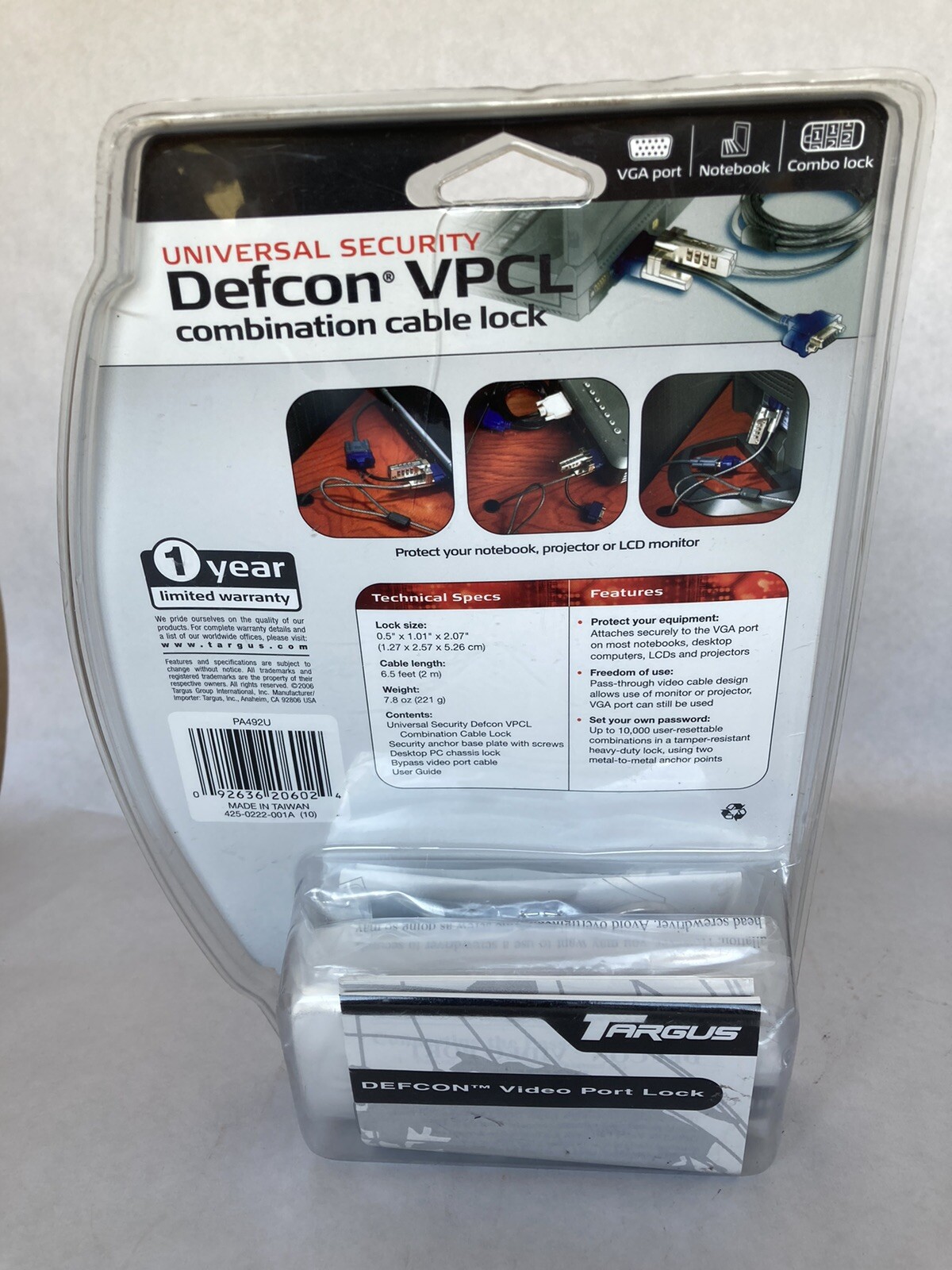 3 Targus Universal Security Defcon VPCL Combination Cable Lock - New