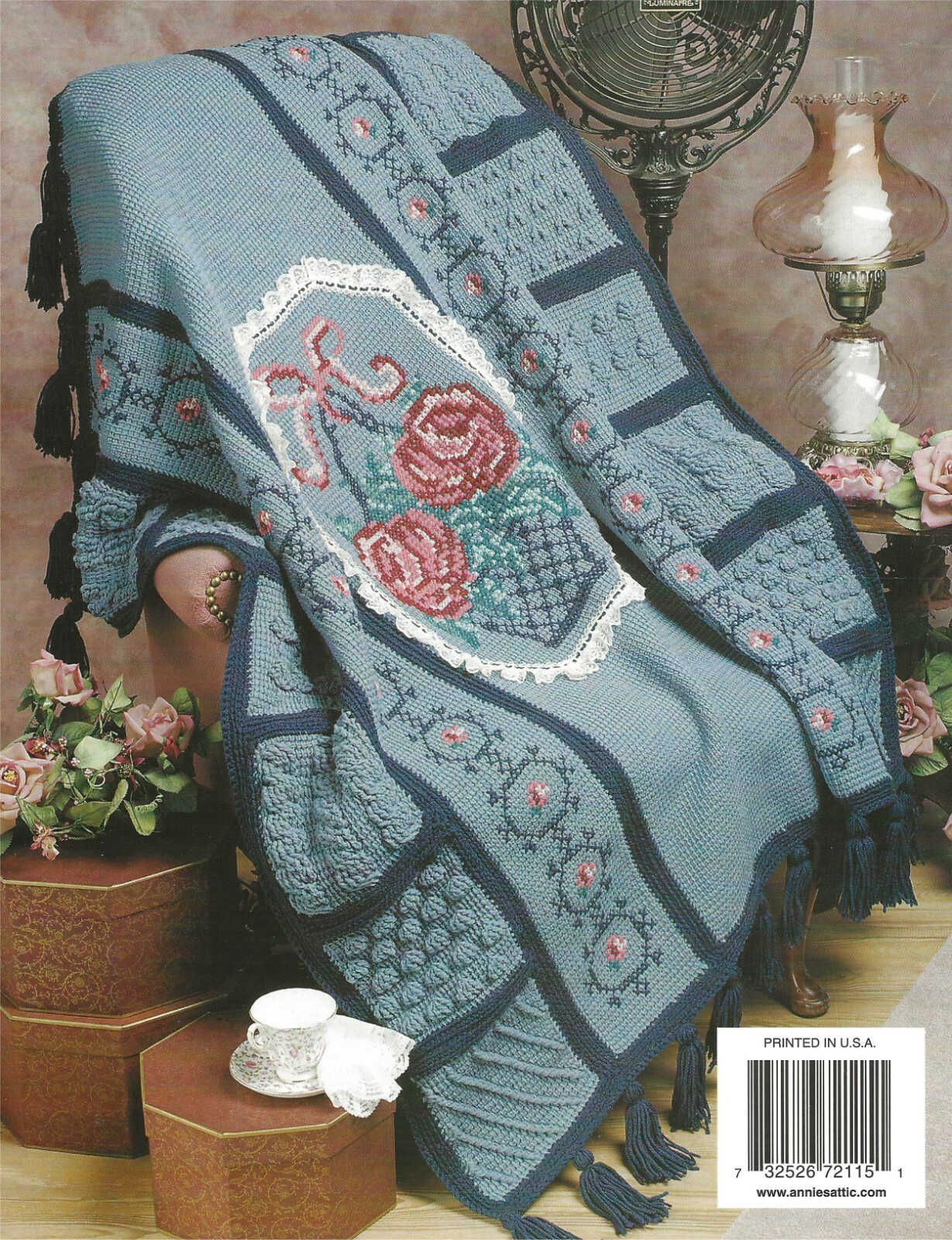 Antique Sampler Afghans Crochet Tunisian Cable Square Chevron Bobble Trees Plain