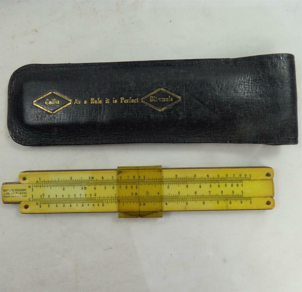 SLIDE RULE leather CASE COLFIX BITUMULS SIMPLON PRIMARY vintage