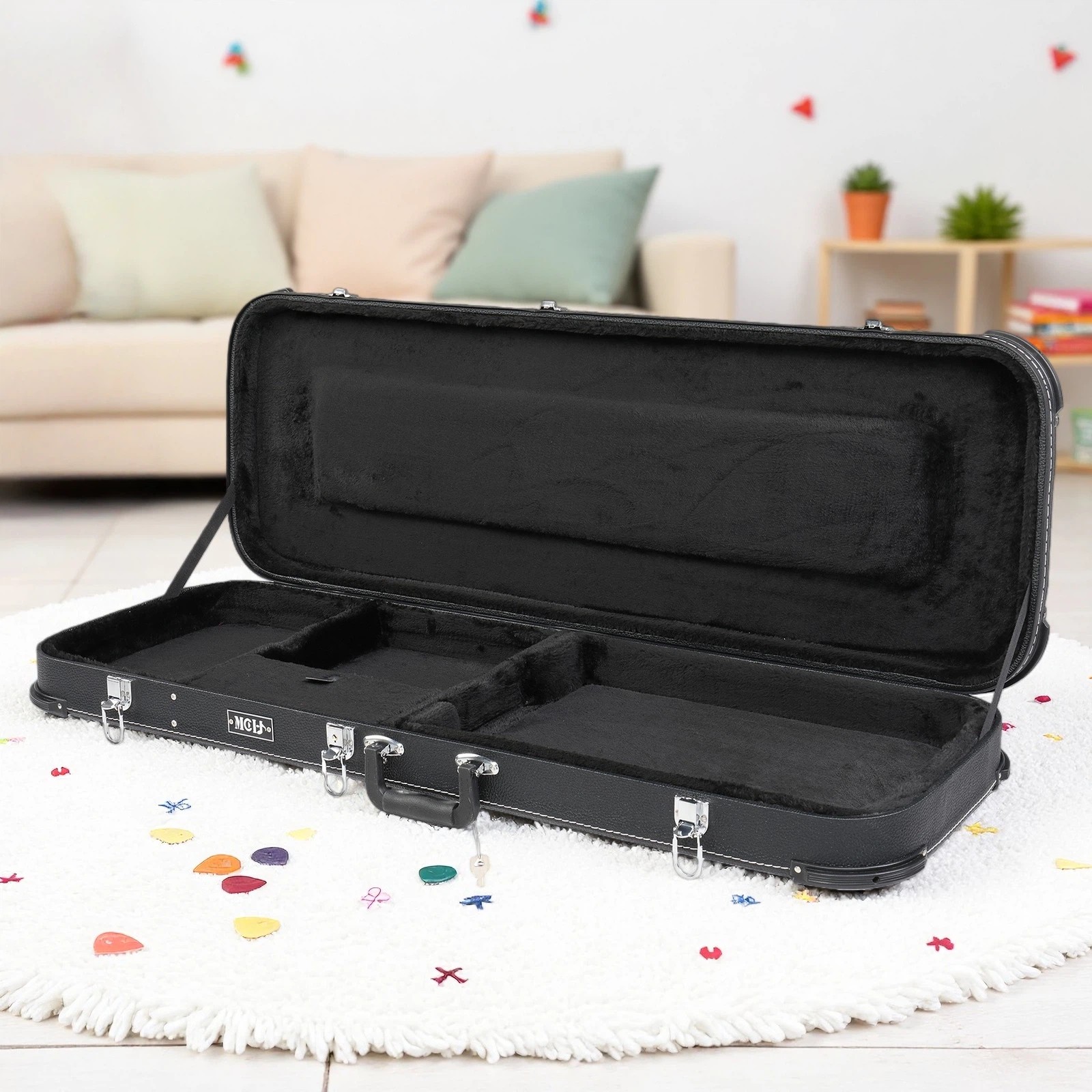 Electric Guitar Hardshell Case Fits ST Style - Round-Edge Lockable Padded Black