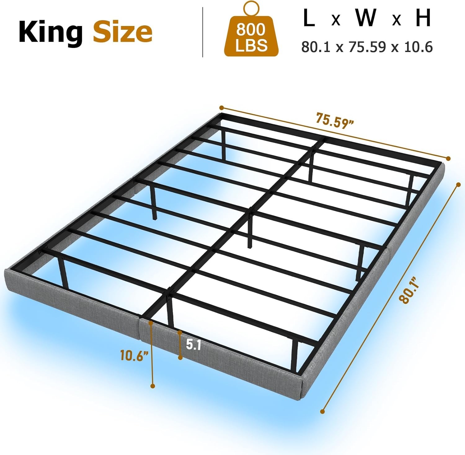 King Bed Frame ,Floating Metal Bed Frame King with LED Lights