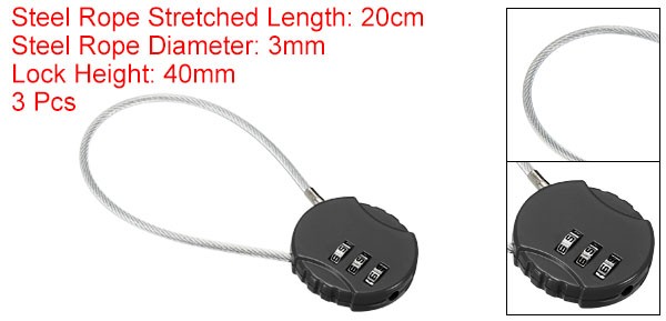 3Pcs 7.8" Small Combination Lock 3 Digit Padlock