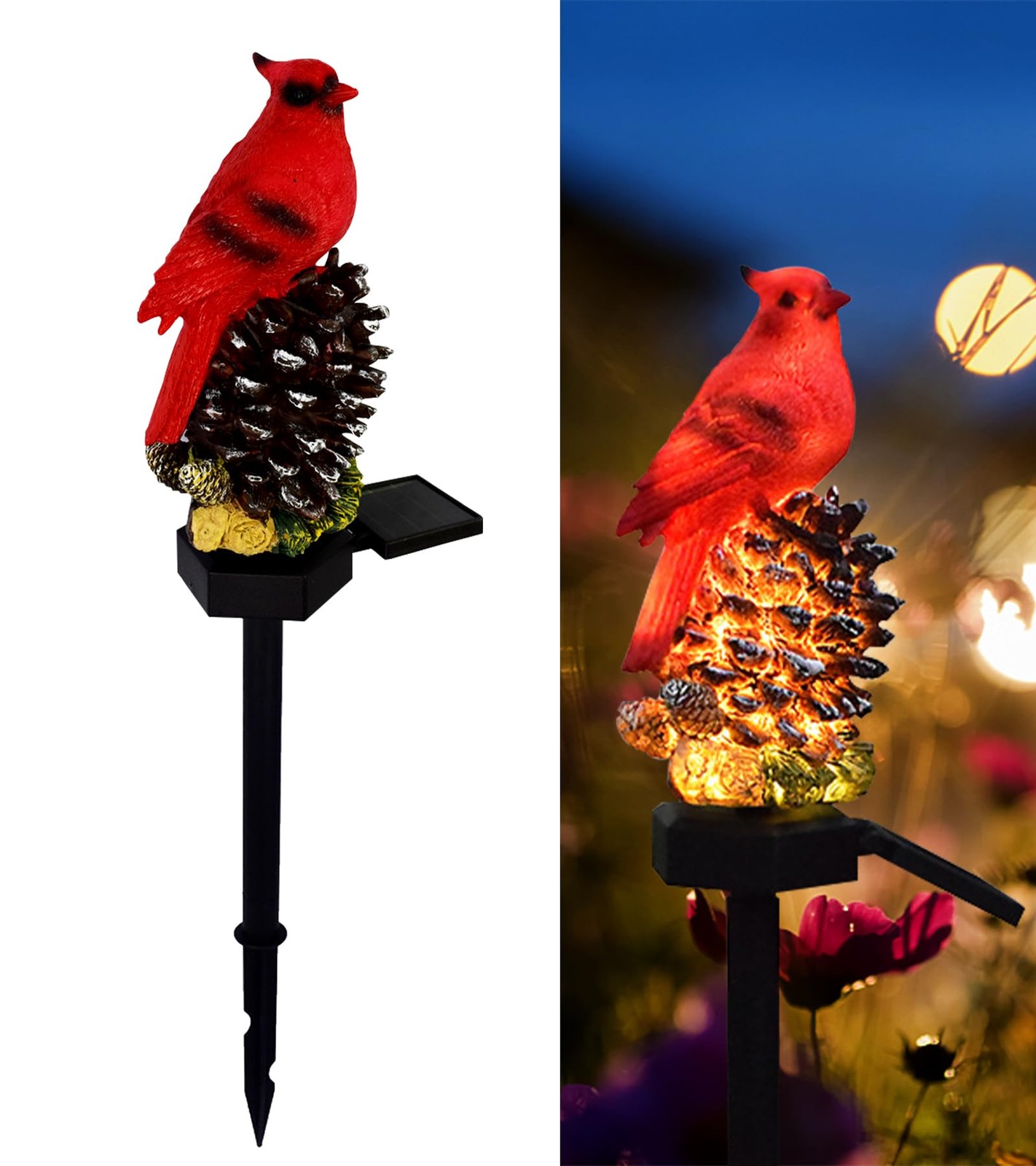 Cardinal Decor Solar Garden Decor Waterproof Red Bird Figurine Solar Stake Li...
