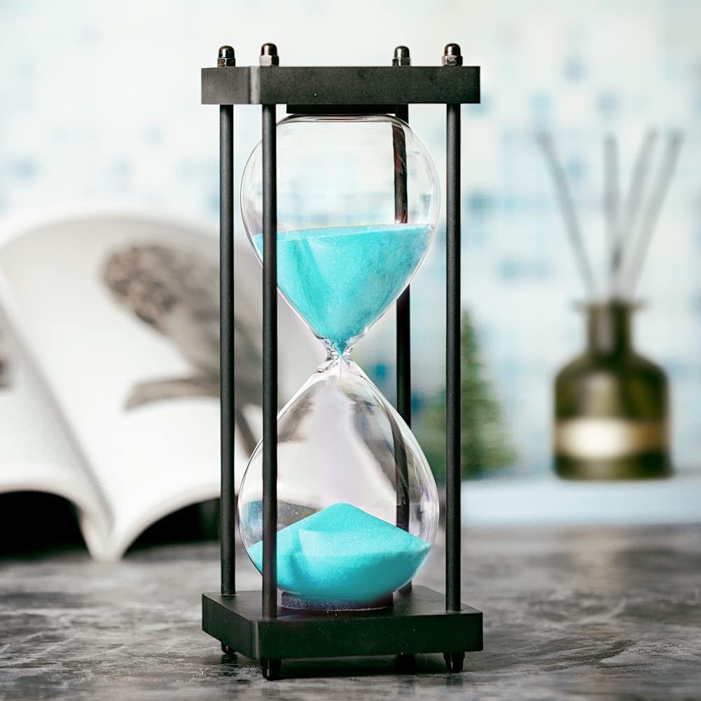 Hourglass Timer 60 Minute, Black Wooden Frame Decorative Sand Timer (Green Sa...
