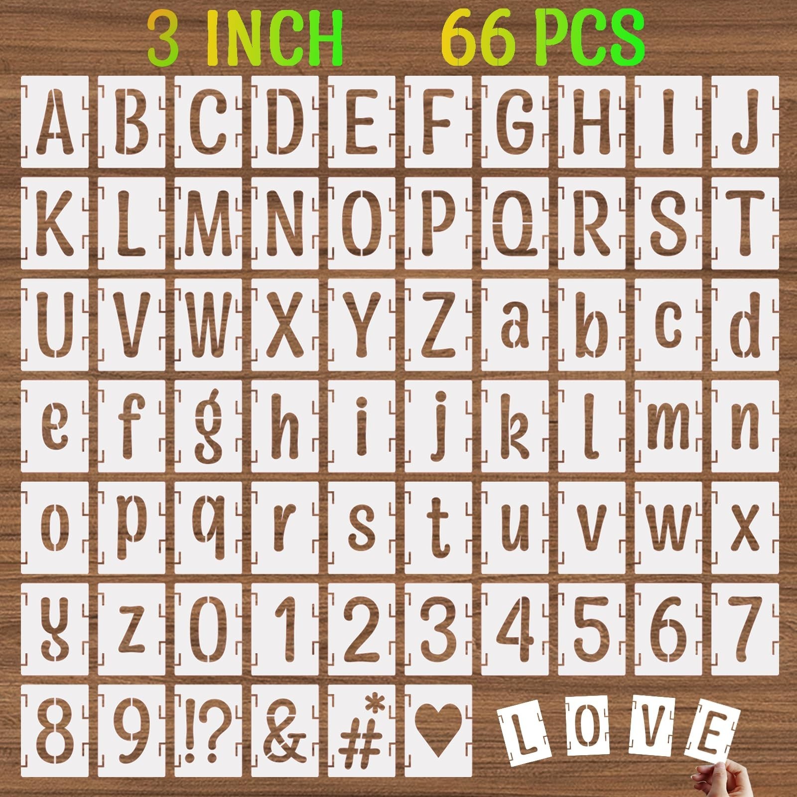 3 Inch Alphabet Letter Stencils, 66 Pcs Reusable Plastic Letter Number Symbol...