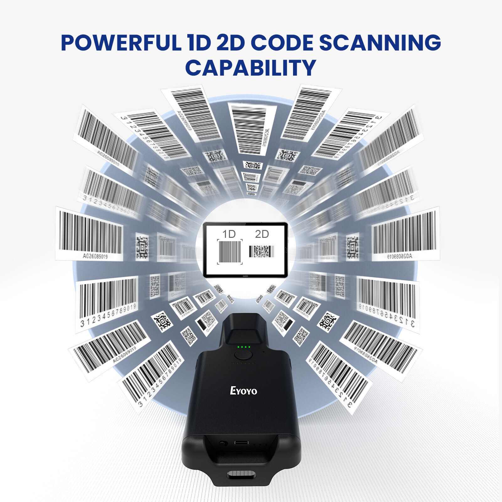 Eyoyo Wireless 1D 2D QR Code Barcode Scanner for IPad iPhone Android Phones PC
