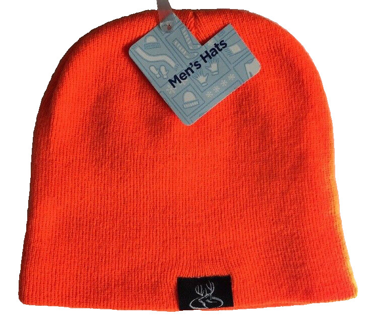 Orange Beanie Hat One Size Black Deer Patch Primos Hunting Solid Stretch Fit NWT