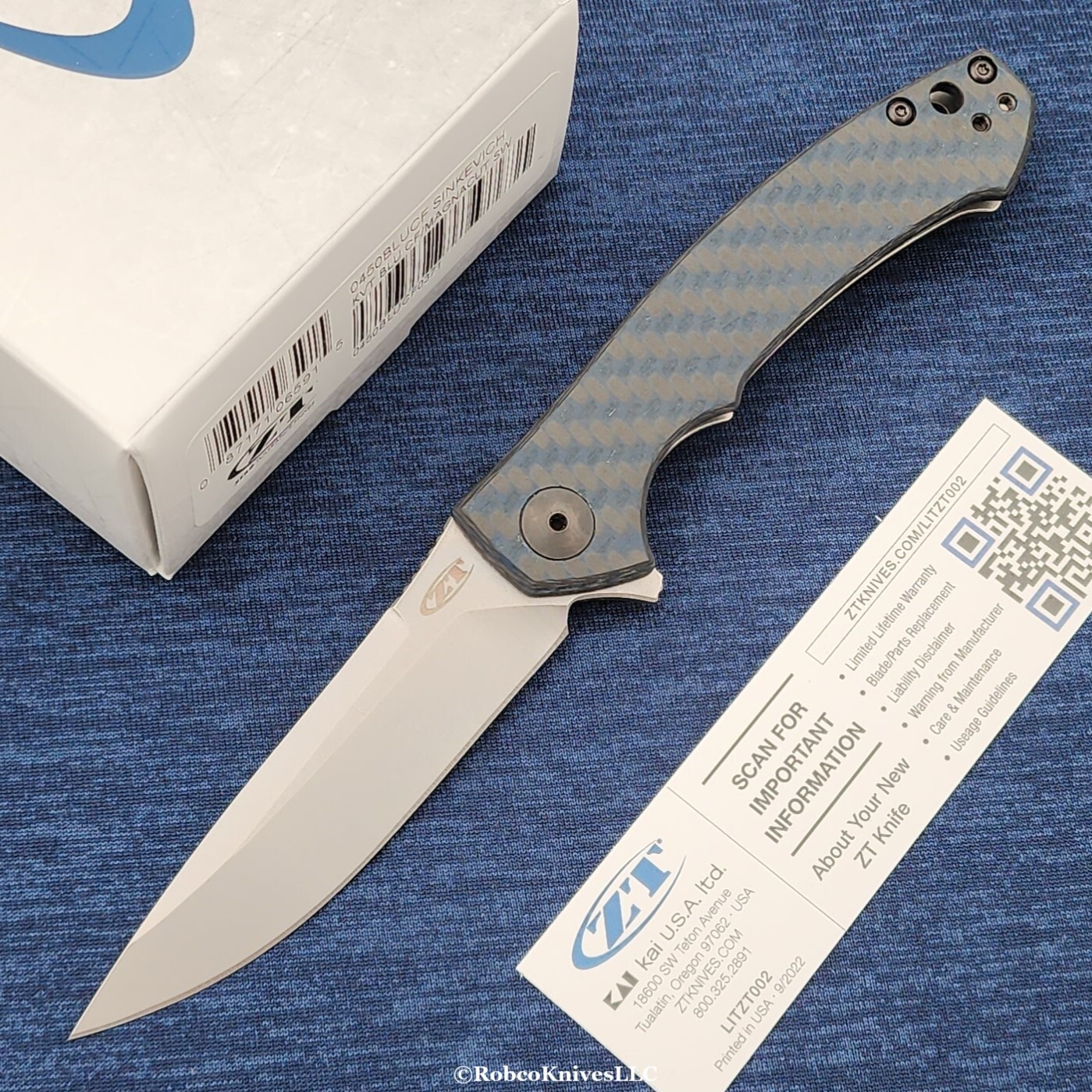 Zero Tolerance ZT 0450 MAGNACUT Blue Carbon Fiber / Titanium Handles 0450BLUCF
