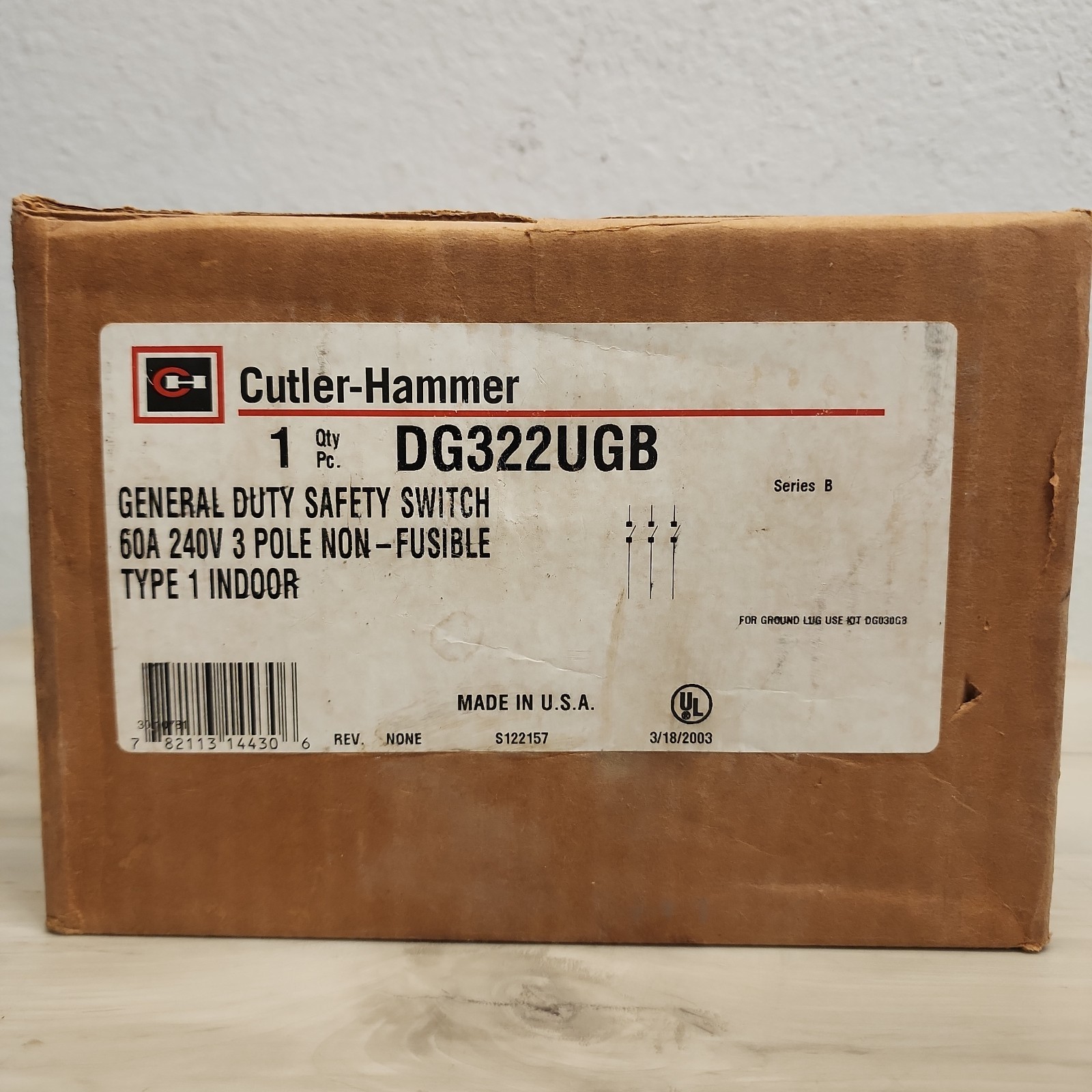 60 Amp Non-Fused Disconnect Switch 3 Phase - Eaton Cutler Hammer DG322UGB - New