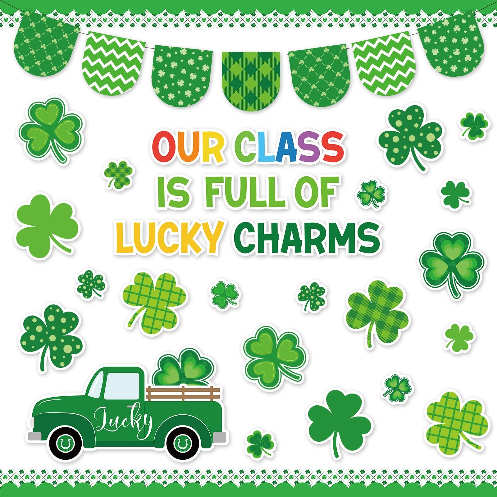 St. Patrick' s Day Bulletin Board Decorations Lucky Clover Green Shamrock Truck