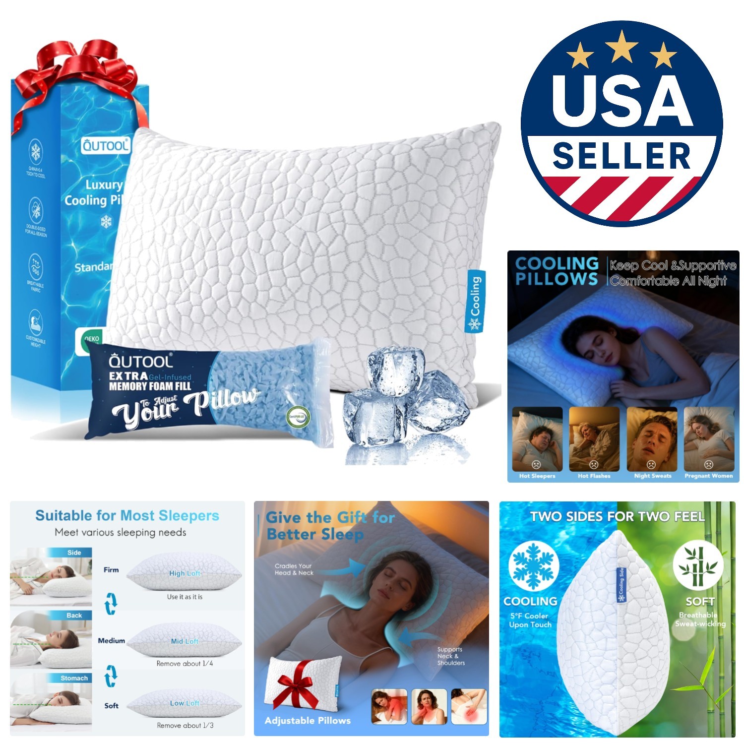 Cooling Memory Foam Pillow - Adjustable Comfort for Hot Sleepers, Standard Size