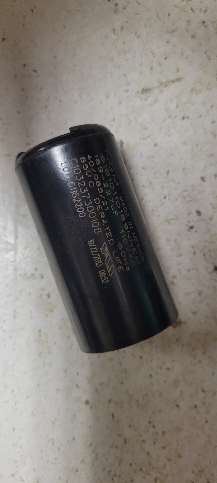 C103237300108, Capacitor 189-227Uf, 110VAC, used-tested good