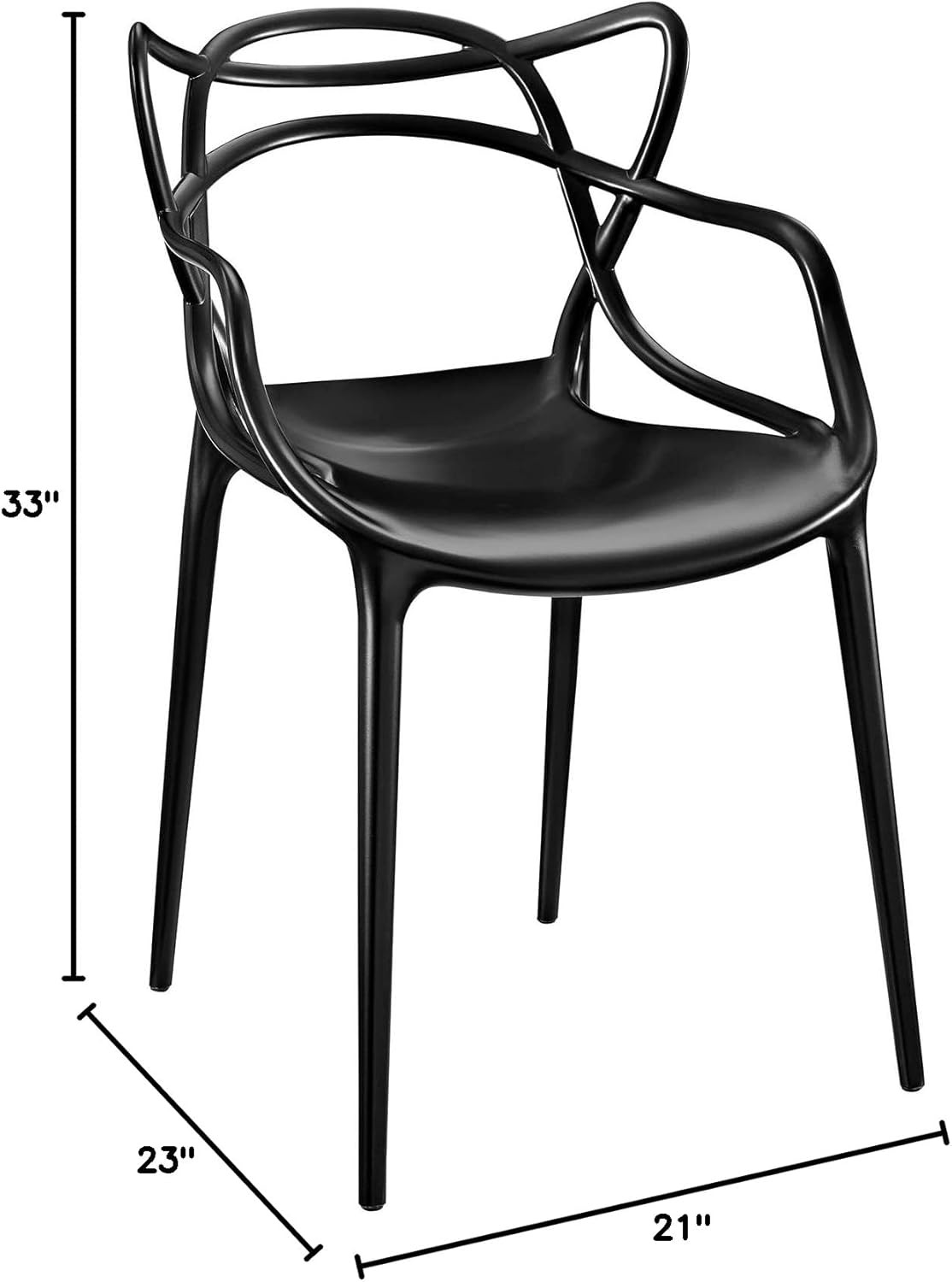 Entangled Modern Molded Plastic Kitchen and Dining Room Arm Chair in Black - Ful