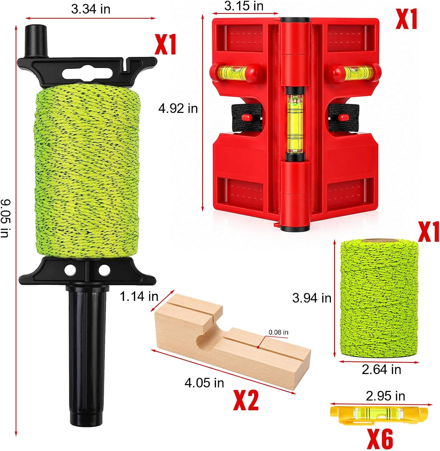 Mason Line String Kit with Adjustable Magnetic Post Level – Includes 6 Hanging L