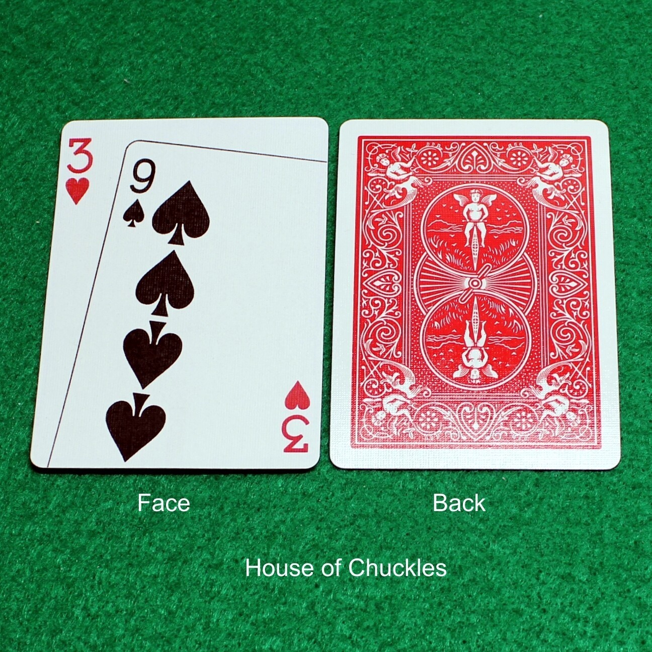 3 of Hearts Overlap 9 of Spades, Bicycle Printed Gaff Card, Red