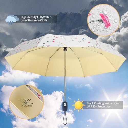 Sun Umbrella Blocking UV Protection Compact Auto Folding Parasol | Carnation