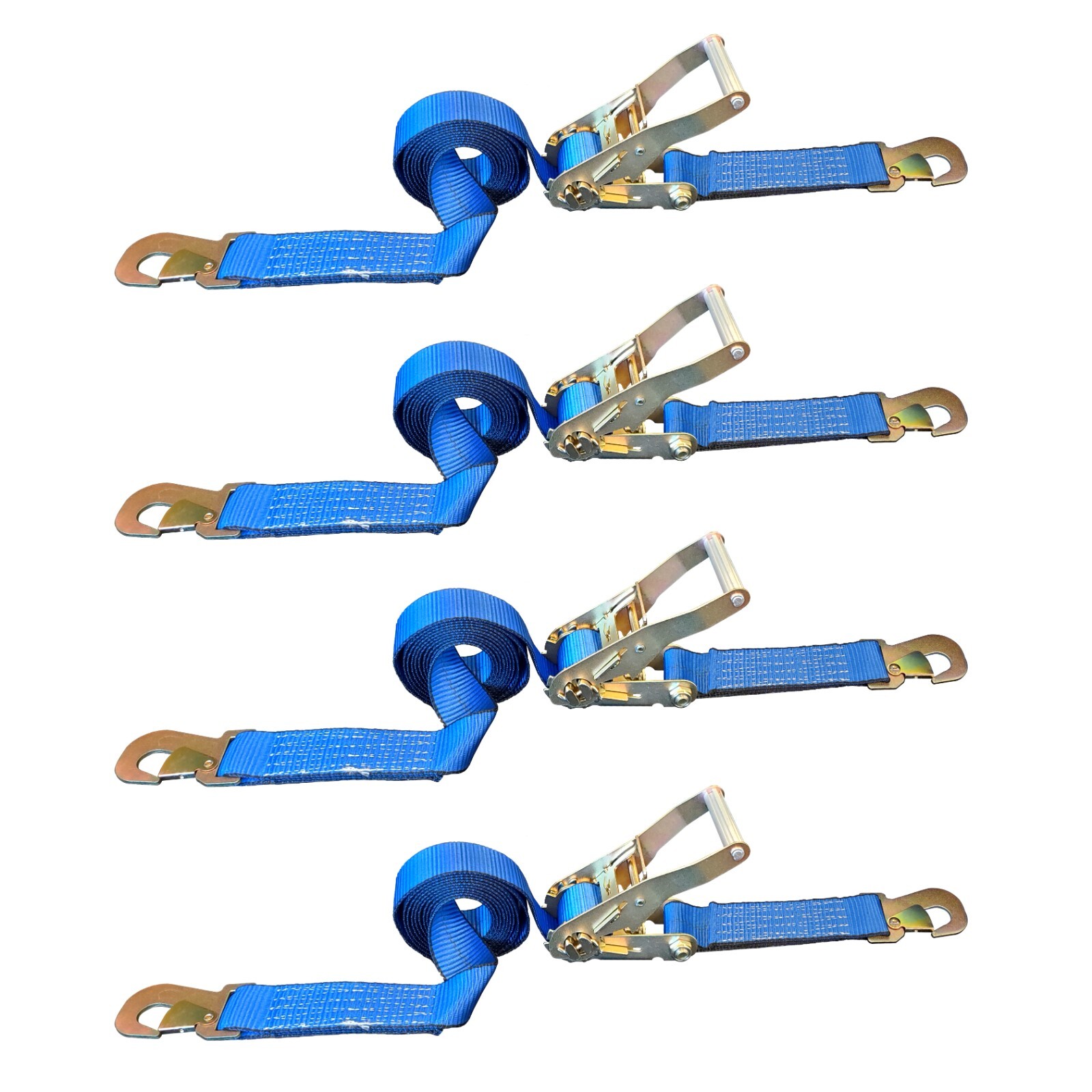 USA 4 Pack 2" x 8' Ratchet Tie Down Strap w/Flat Snap Hook Car Hauler Tow Truck