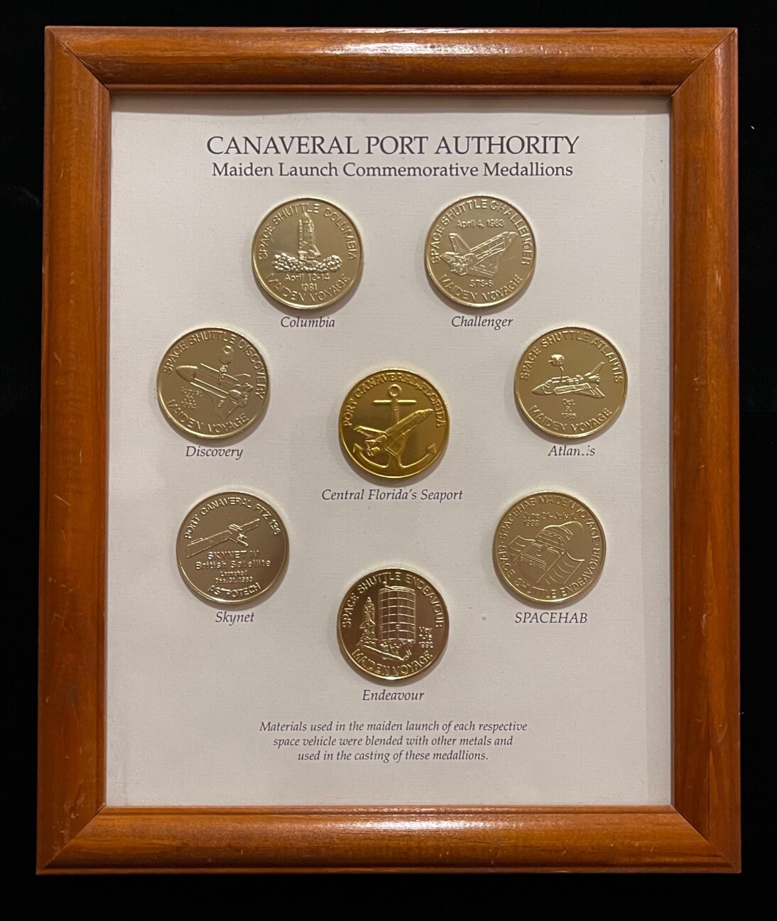 PORT CANAVERAL COMPLETE BLENDED FLOWN BOOSTER METAL COIN MEDALLION FRAMED SET