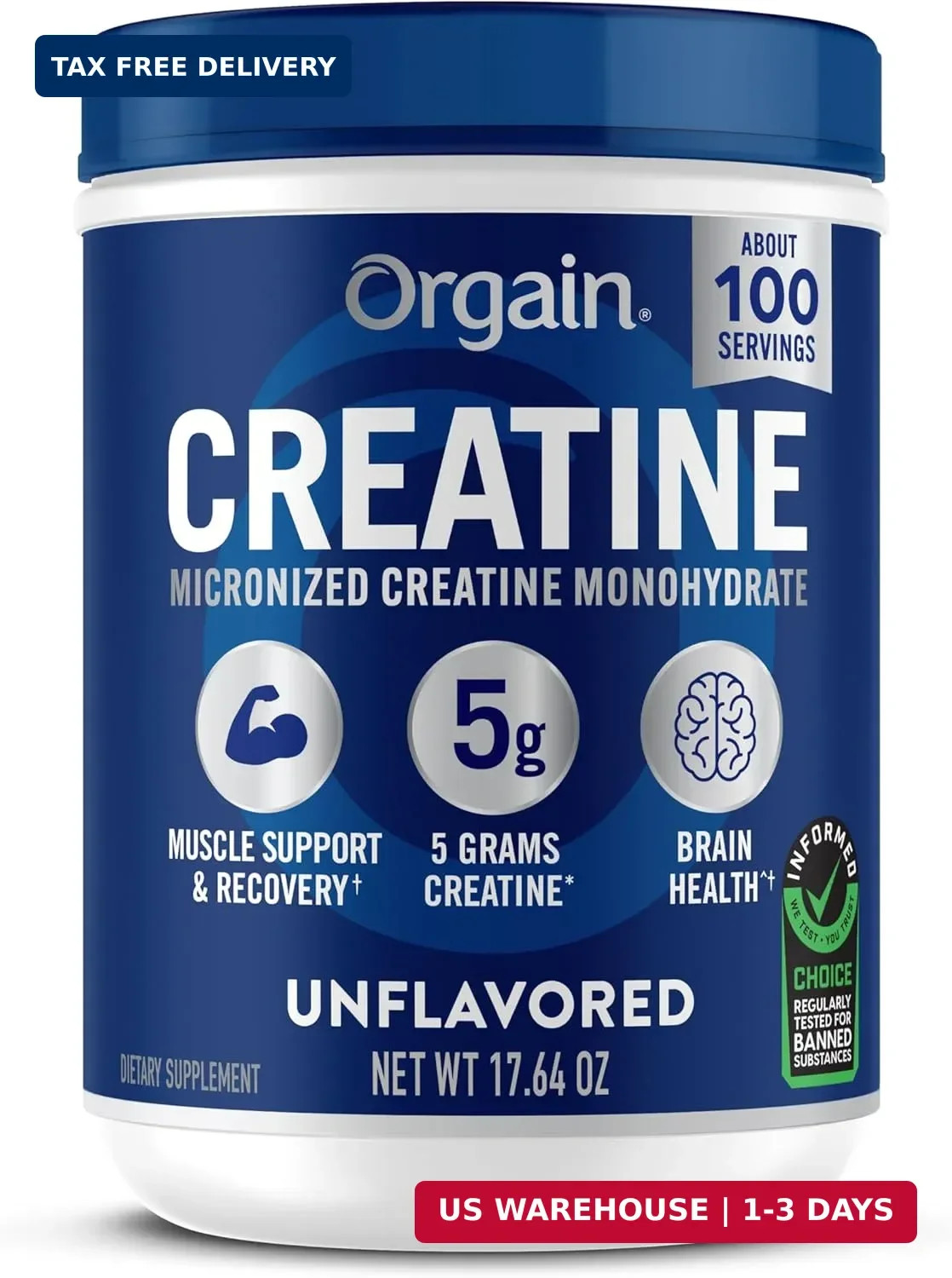 Orgain 5g Creatine Monohydrate Micronized Powder, Unflavored, 100 Servings | Cre
