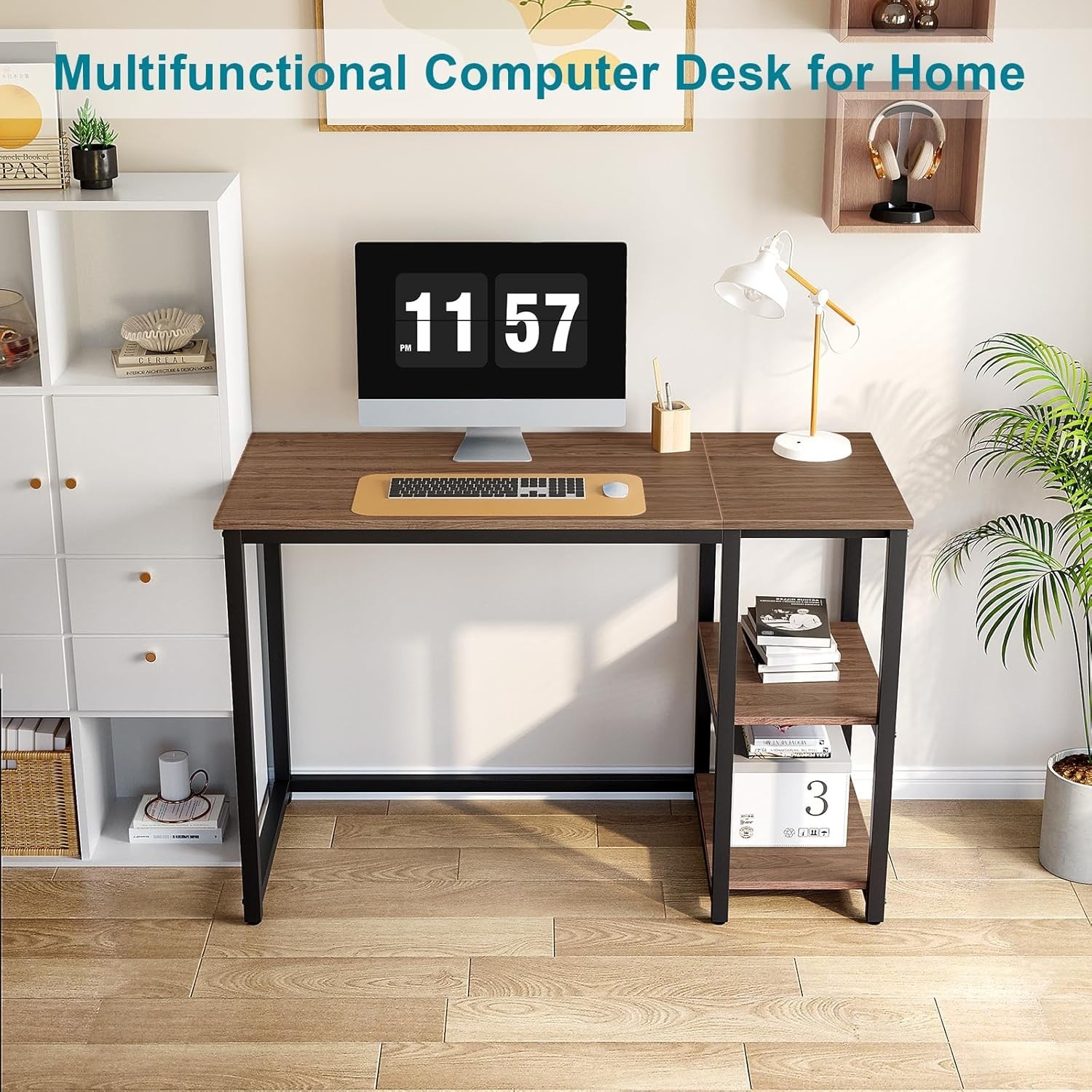 Rustic 40" Writing Desk with Portable 2-Tier Storage for Easy Organization