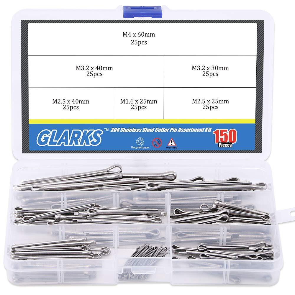 150pcs 304 Stainless Steel Cotter Pin Clip Key Fastner Fitting Assortment Kit