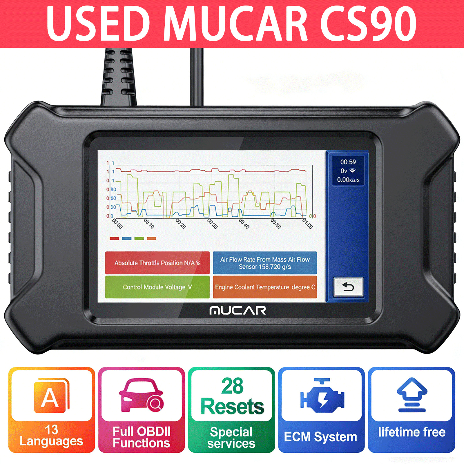 USED MUCAR CS90 Engine System Diagnostic OBD2 Scanner 28+Services Lifetime FREE