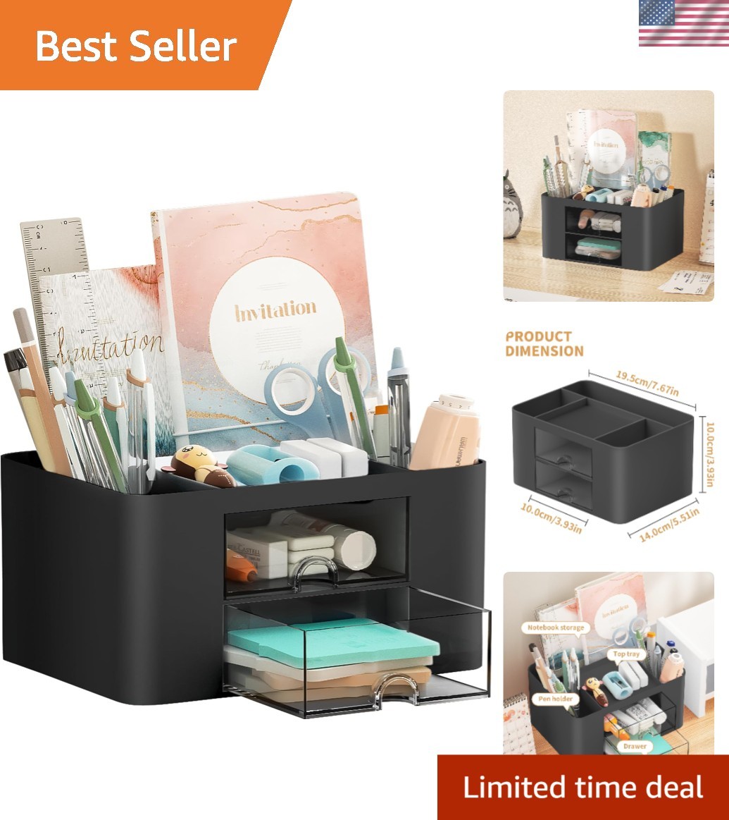 Elegant 2-Drawer Pen Organizer with 5 Compartments for Effortless Desk Organi...