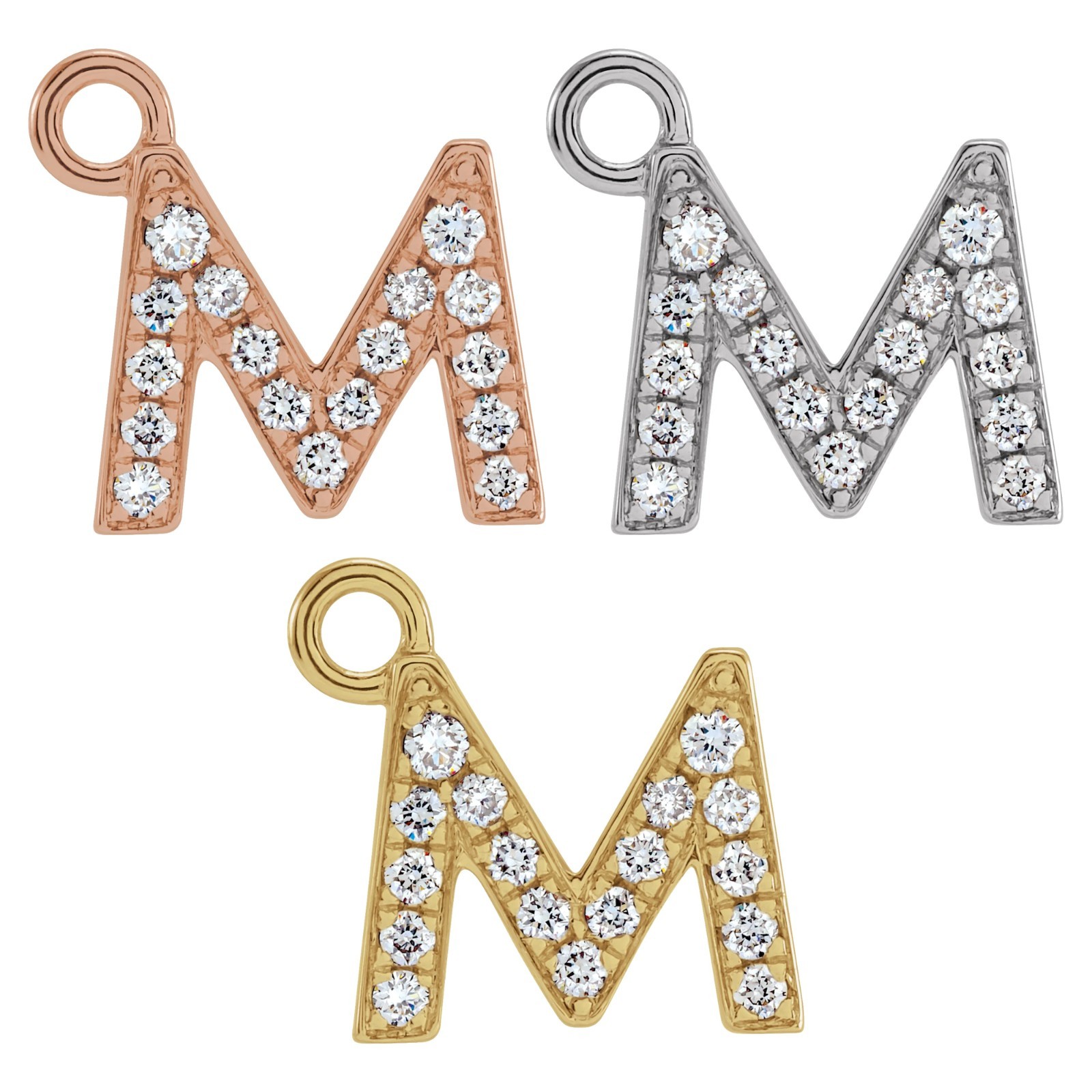 14K Gold Initial M Dangle Petite Pavé™ .06 CTW Natural Diamond