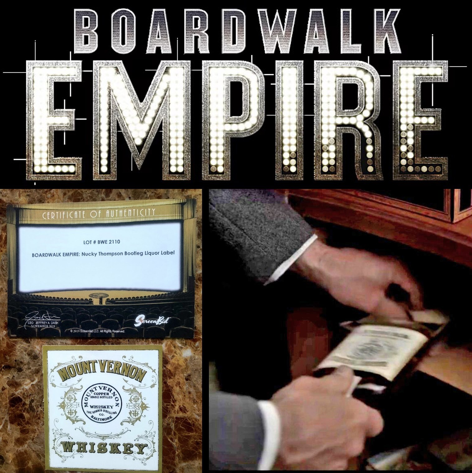 BOARDWALK EMPIRE: Steve Buscemi/"Nucky  Prop Whiskey Bottle Label COA