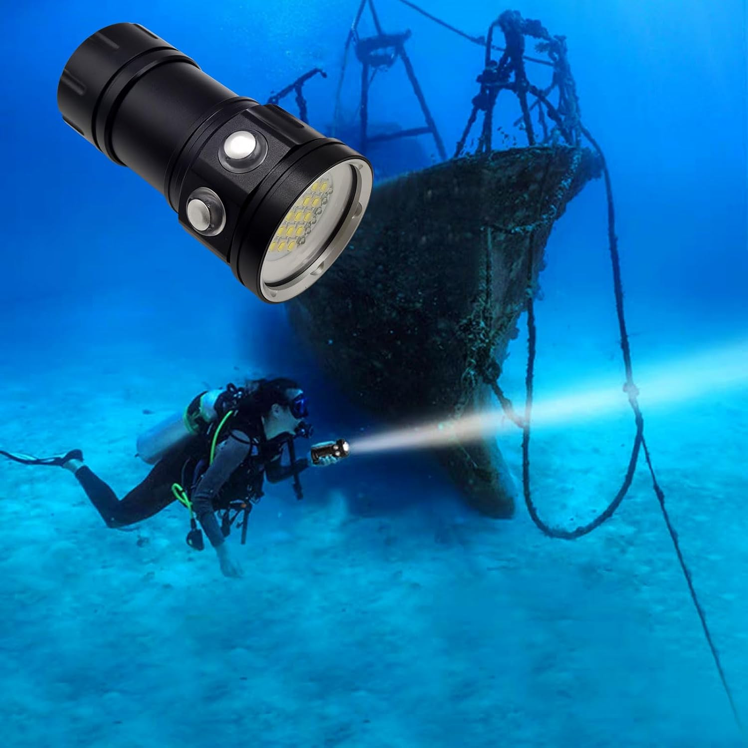 Diving Flashlight, 18000 Lumen IPX8 Waterproof Scuba Dive Light 100M Underwater