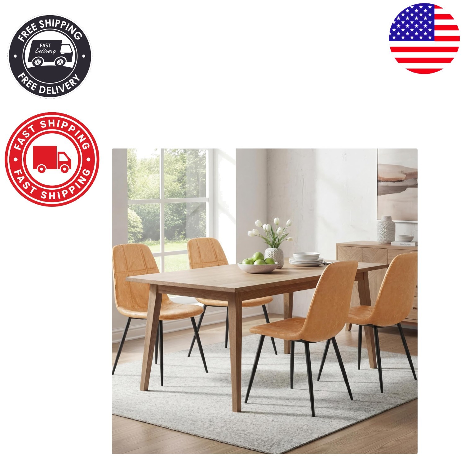 Glacier-Textured Synthetic Leather Dining Chairs Set of 4 - Easy to Clean